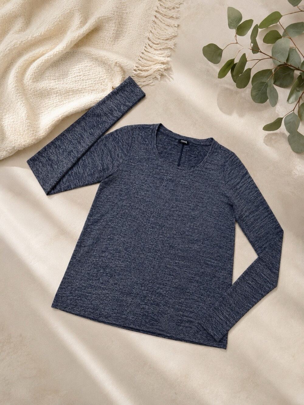 Jones New York Women's Heather Blue Long Sleeve Knit Stretchy Shirt Sz XL
